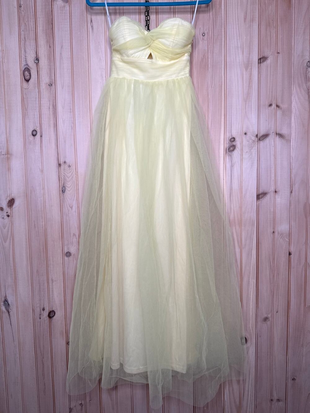 NWT Lulus Sapphira Pale Yellow Tulle Strapless Cutout Maxi Dress XS